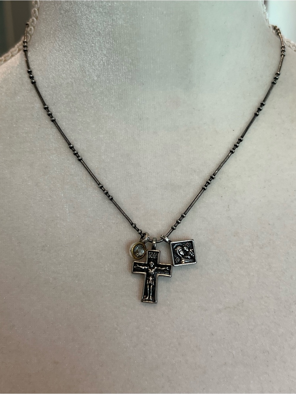 Brighton Silver-Tone Religious Cross Pendant Necklace with Charms